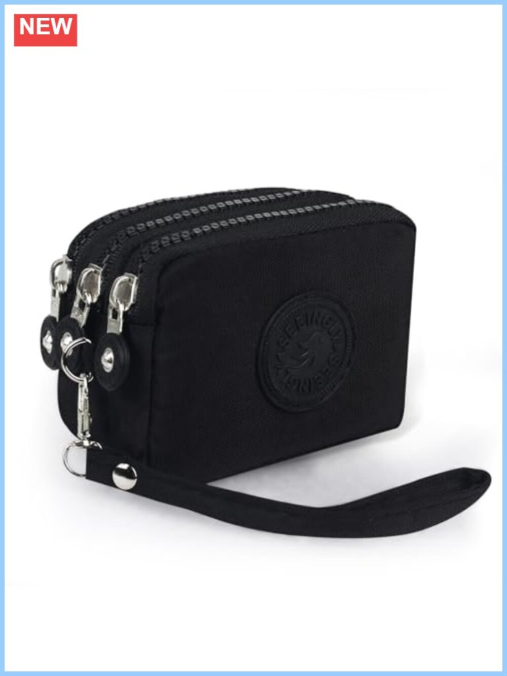 Nylon Mini Coin Purse Pouch with 3 Zippered Pockets Zip Closure